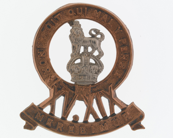 Cap badge, 15th/19th Hussars, c1922