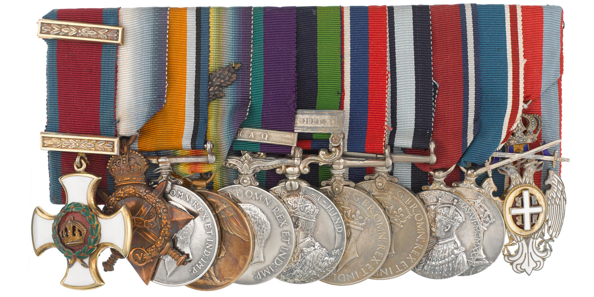 Distinguished Service Order (left) and campaign medals awarded to Captain Heerajee Cursetjee, 1914-46