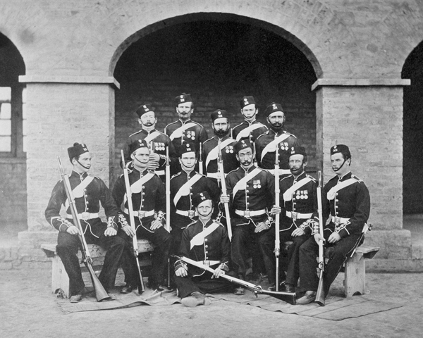 Soldiers of the 101st Regiment of Foot (Royal Bengal Fusiliers) at Rawalpindi, 1864