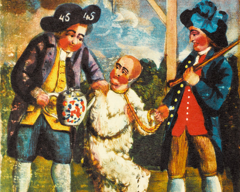 Boston patriots tarring and feathering a British customs officer, 1774