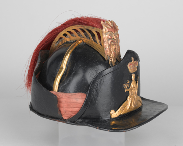 Officer's leather helmet, light company, 9th Regiment of Foot, c1780 