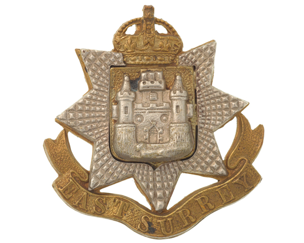 Other ranks' cap badge, The East Surrey Regiment, c1914