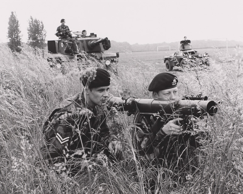 An 84 mm Carl Gustav rocket launcher being used by soldiers of the 17th/21st Lancers, c1975
