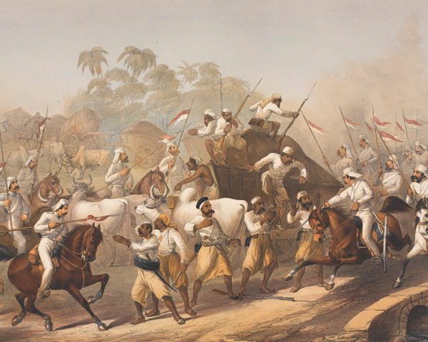 Men of the 9th Lancers capturing mutineers, 1857