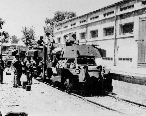Armoured railcars used by the 12th Royal Lancers in Palestine, 1946