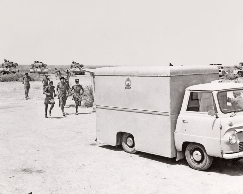 A NAAFI van with Centurion tanks of the 3rd Carabiniers, Kuwait, 1961