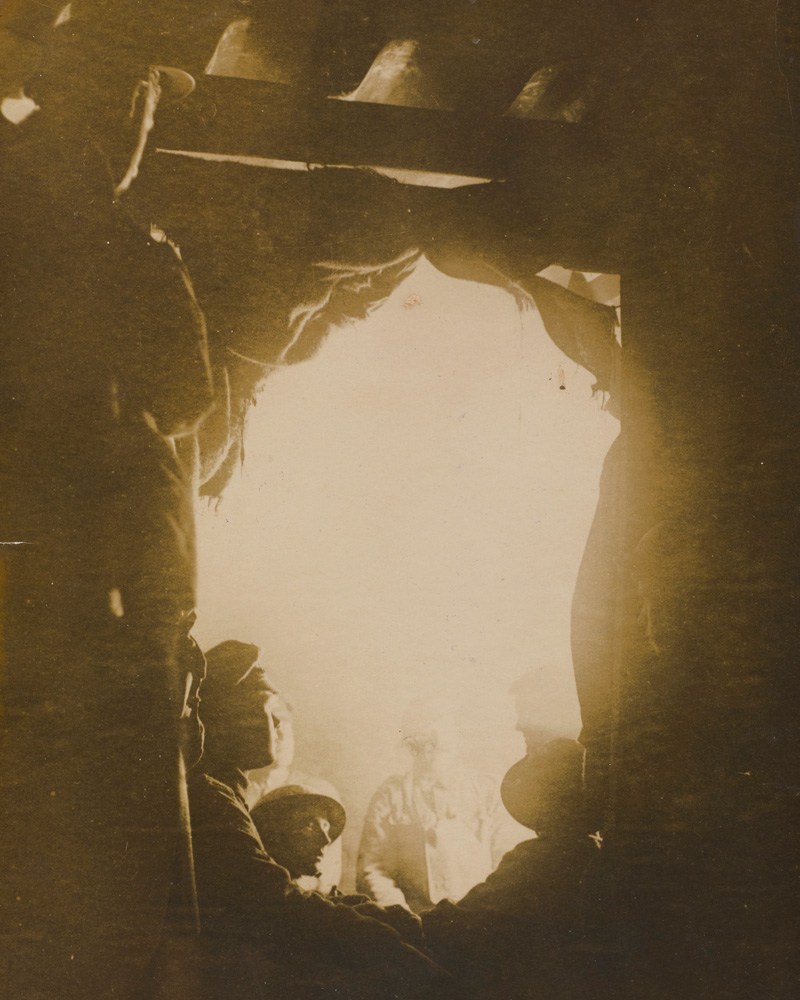 A brazier-lit dug-out held by 12th (Service) Battalion (Central Antrim) The Royal Irish Rifles at Essigny, 1918