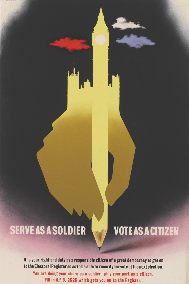 'Serve as a soldier Vote as a citizen' poster by Abram Games, 1945