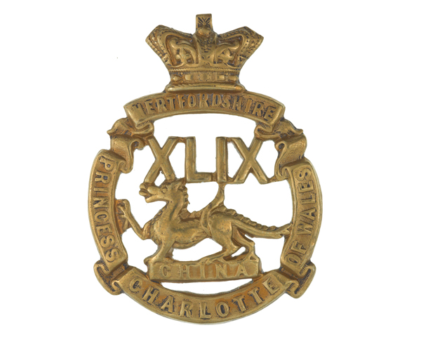 Other ranks' glengarry badge, 49th (Princess Charlotte of Wales's) (or Hertfordshire) Regiment of Foot, c1874