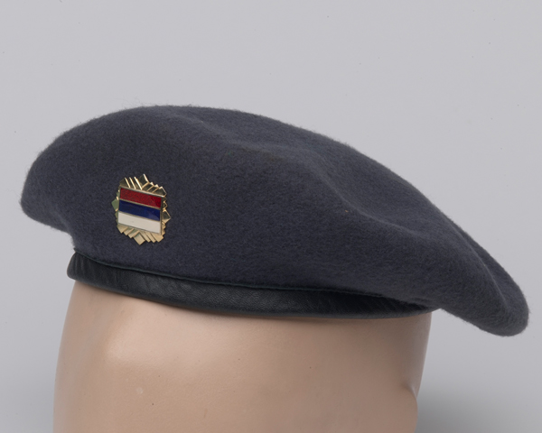 Serbian police beret retrieved after the Serb withdrawal from Pristina, 1999