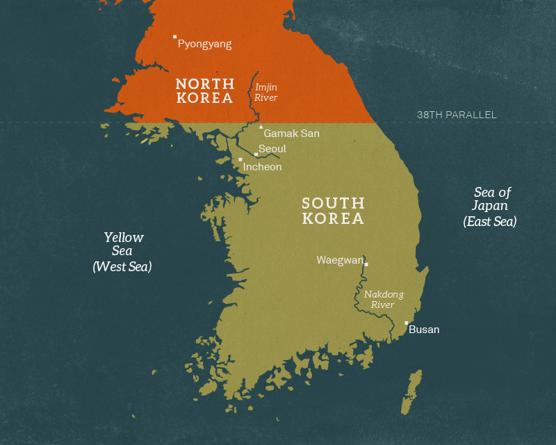 Map of the Korean peninsula, 1950