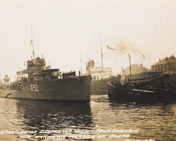 The destroyer HMS 'Verdun' leaving Boulogne, 10 November 1920