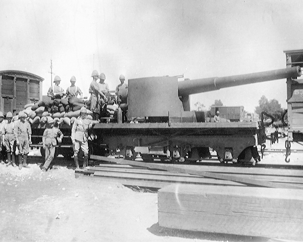 A six-inch naval gun mounted on a railway truck, Modder River, 1899