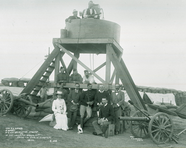 Cecil Rhodes and members of the Kimberely garrison at the Wesselton searchlight, 1900