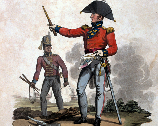 An officer of the Royal Engineers and a private of the Corps of Sappers and Miners, 1812