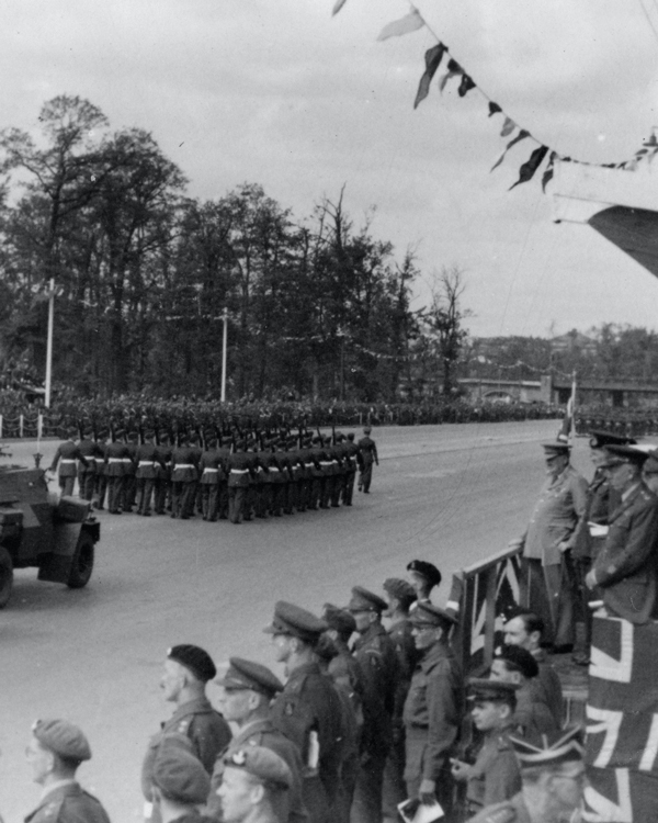 Winston Churchill and Field Marshal Montgomery at the Berlin Victory Parade, 21 July 1945