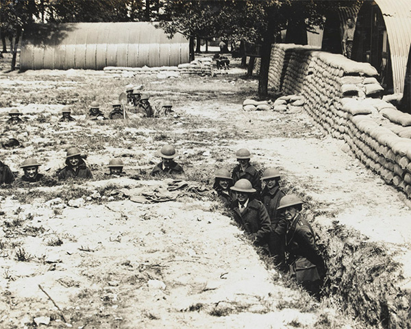 QMAAC personnel shelter in air raid protection trenches, 1918
