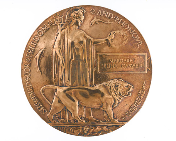 Commemorative Medallion issued to next of kin of Margaret Caswell, QMAAC, c1918
