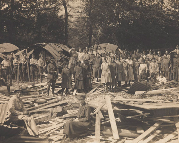 QMAAC clearing up after an air raid at Abbeville, 1918