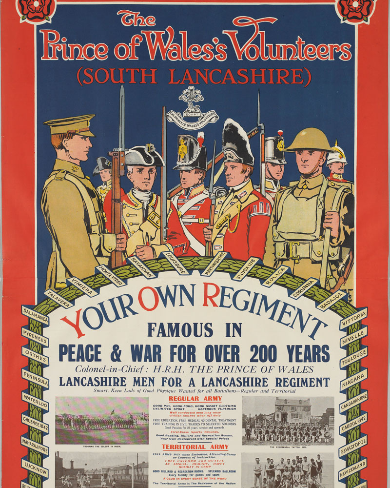 Recruiting poster for the South Lancashire Regiment, c1930