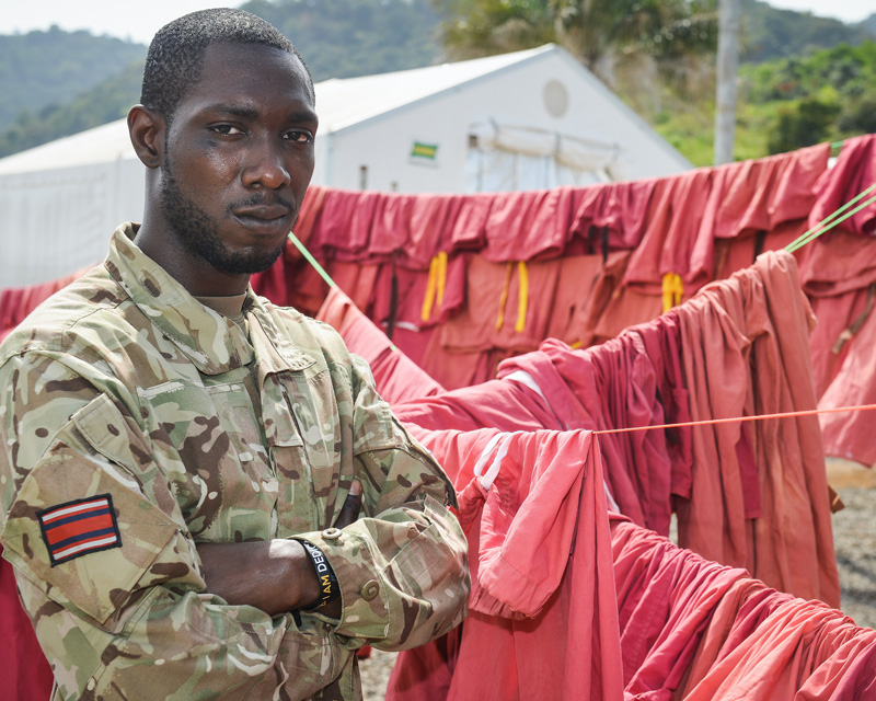 A member of Queen Alexandra's Royal Army Nursing Corps in Sierra Leone during the Ebola outbreak, 2015