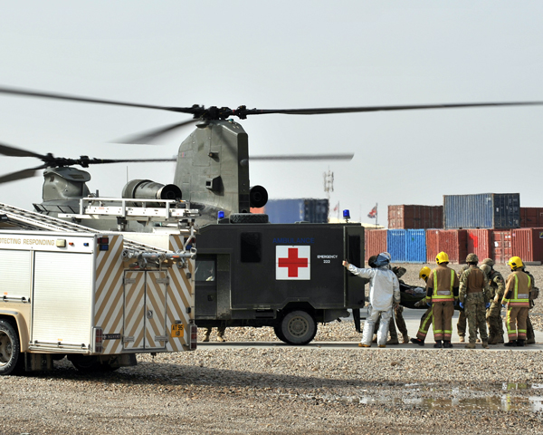 A casualty arriving at Camp Bastion, 2012