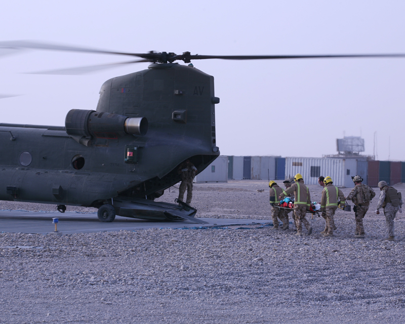 Carrying an IED casualty on to a Chinook, 2007