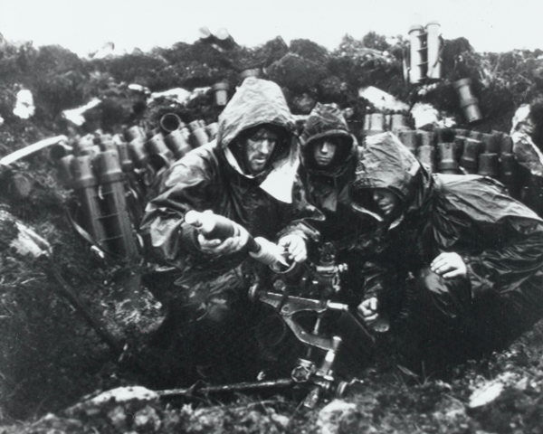 An 81 mm mortar team of 42 Commando in action, 1982