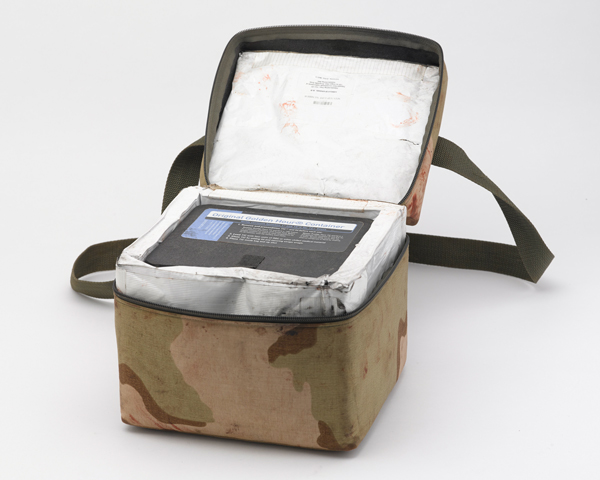Blood shock pack container used on a MERT helicopter flight, 2013
