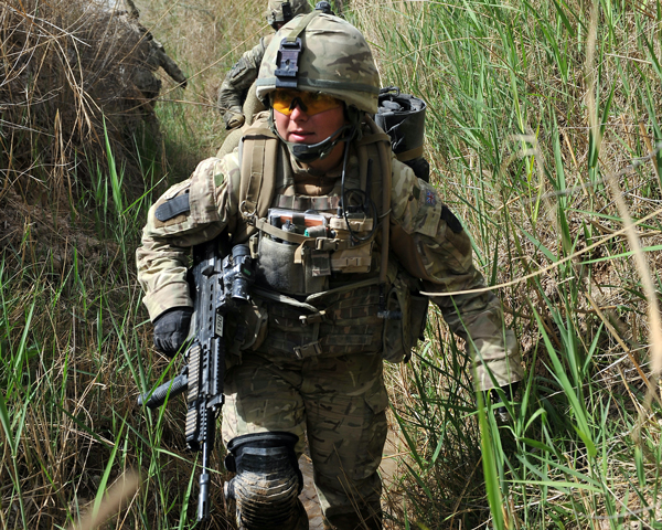Combat medic Corporal Debbie Bailey on patrol in Helmand, 2011