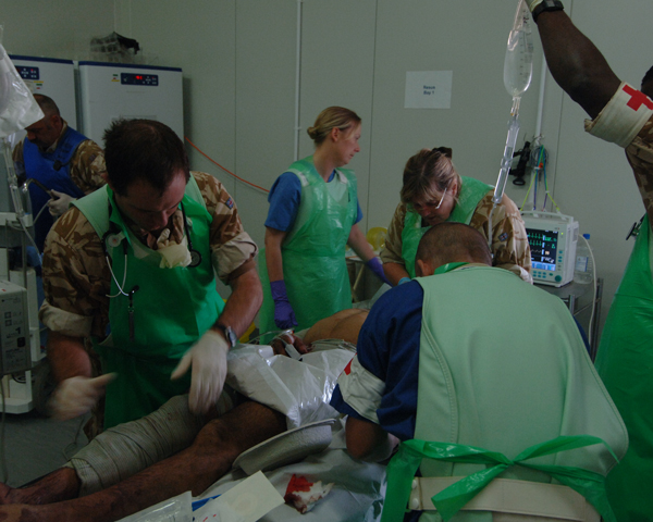 A casualty being treated at Camp Bastion Hospital, 2008