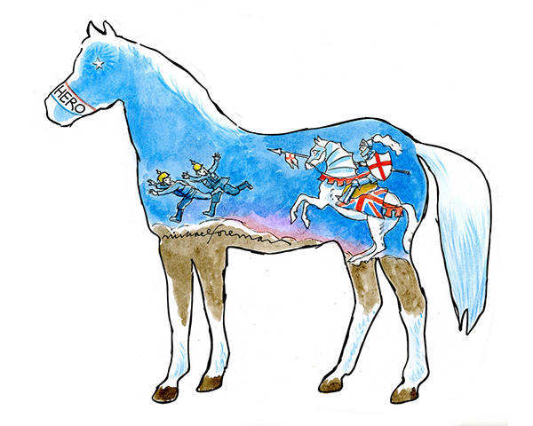 Paper war horse decorated by Michael Foreman