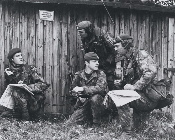 Members of the Coldstream Guards during an infantry exercise in Germany, c1977