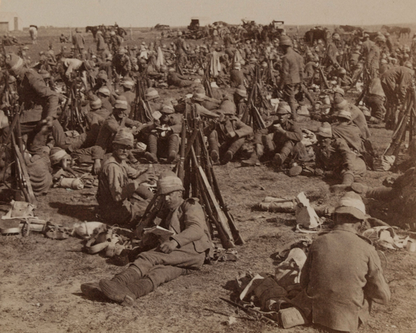 The Coldstream Guards resting during a march in the Transvaal, c1900 
