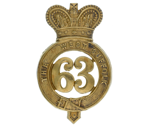Other ranks' glengarry badge, 63rd (West Suffolk) Regiment of Foot, c1874