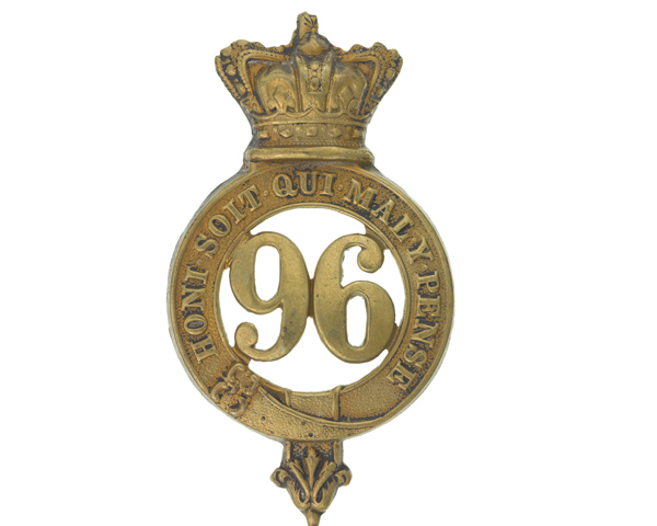 Glengarry badge, other ranks, 96th Regiment of Foot, 1874-1881