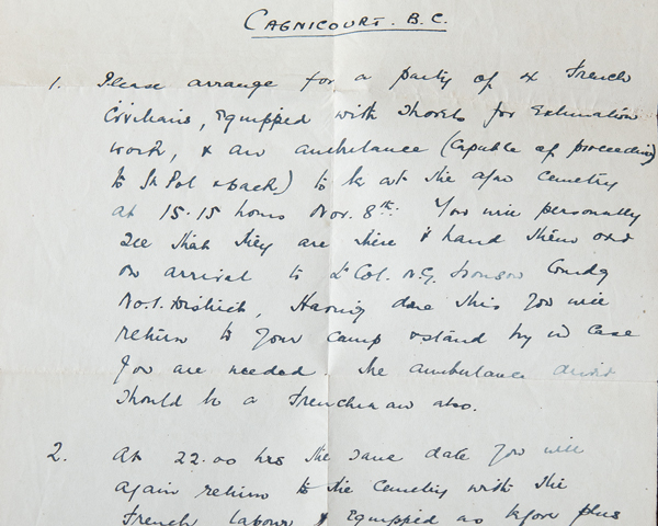 Secret order issued to Captain Albert Fisher, 14 Graves Registration Unit, 6 November 1920