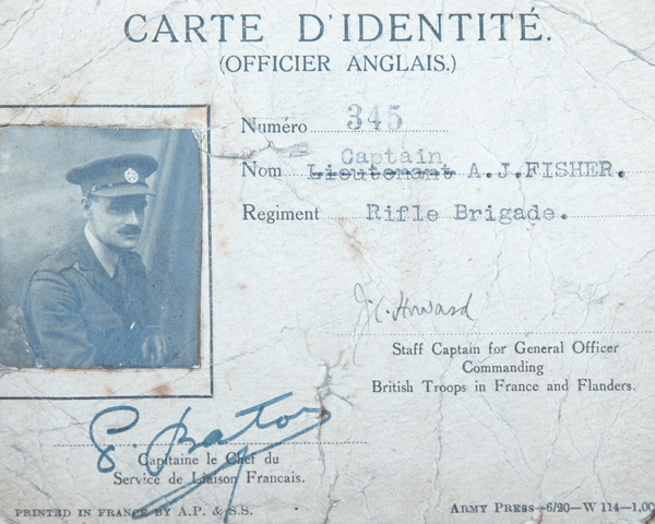 Identity card issued to Captain Albert Fisher, 1920