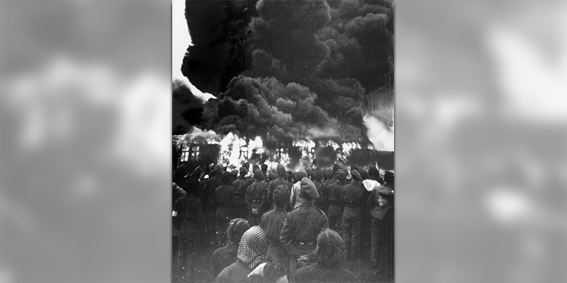 The burning of Belsen Concentration Camp, Germany, May 1945