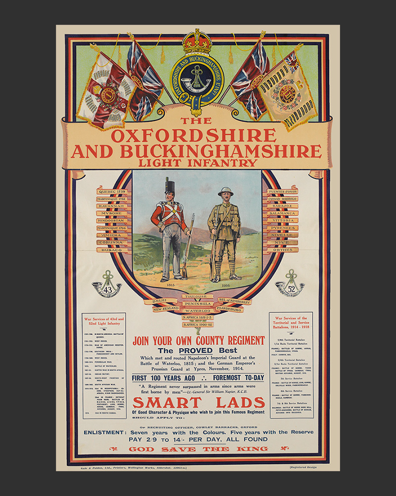 Recruiting poster, ‘The Oxfordshire and Buckinghamshire Light Infantry’, c1920