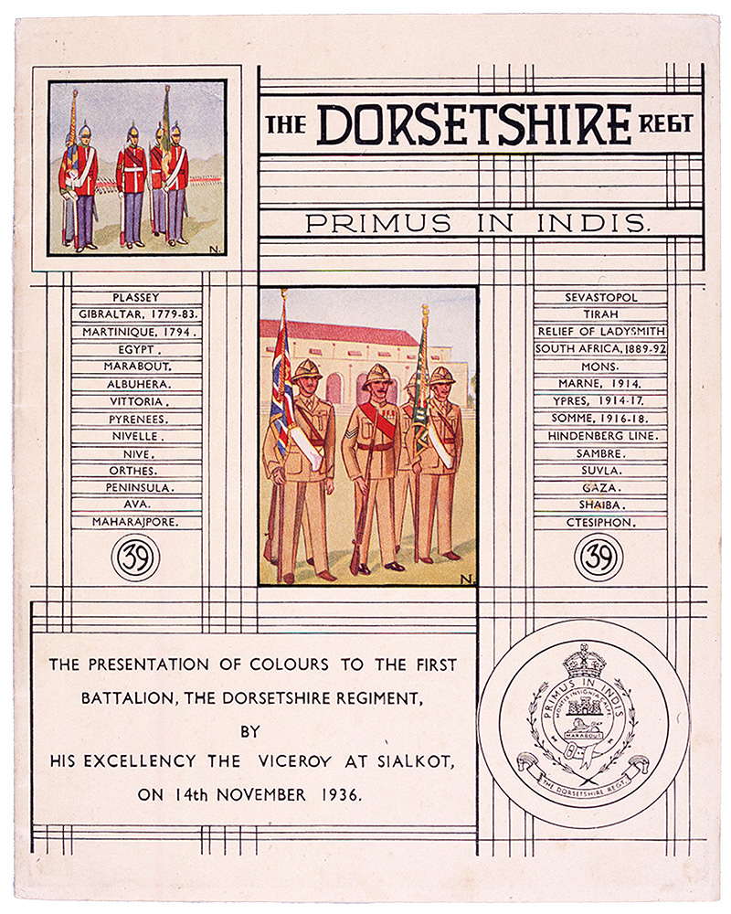 Programme for the presentation of Colours to 1st Battalion, The Dorsetshire Regiment by the Viceroy of India, 1936