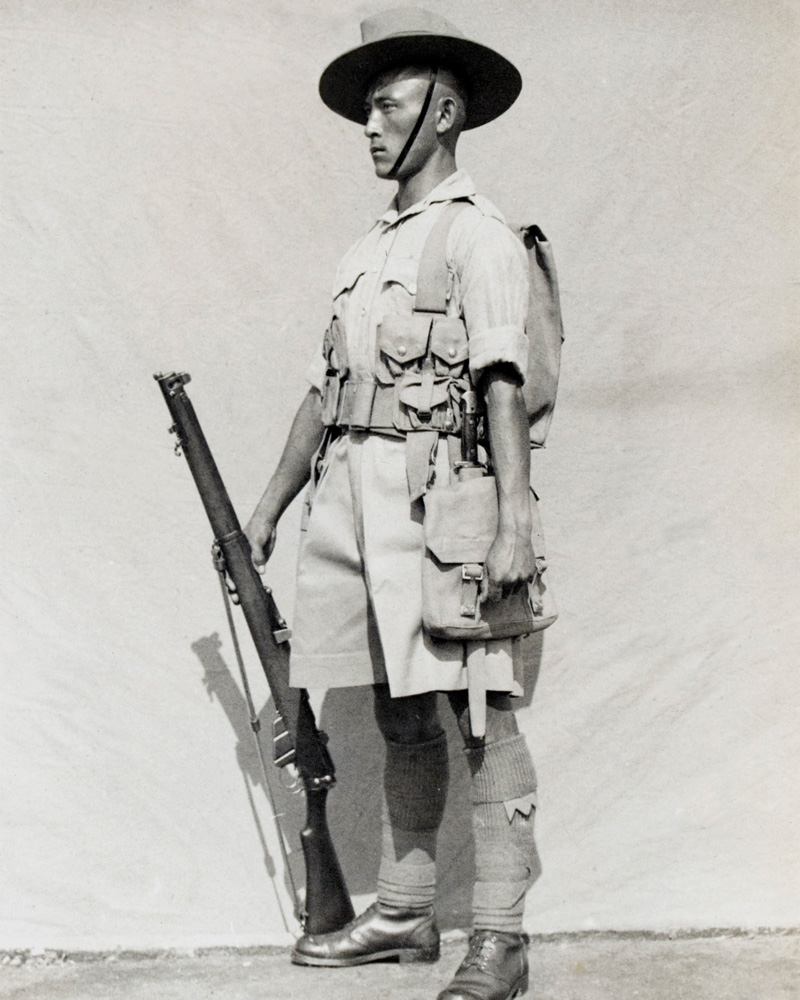 A Rifleman of the 7th Gurkha Rifles in field service marching order, 1938