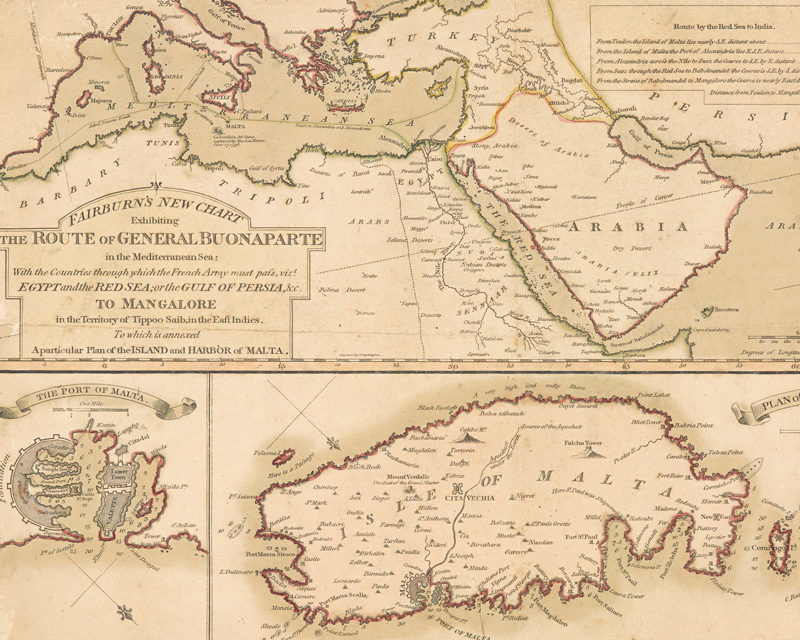 Map showing the route of the French expeditionary force across the Mediterranean Sea to India, 1798