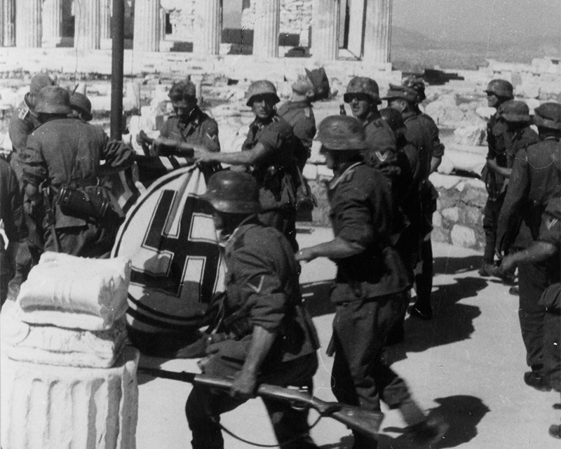Raising the swastika at the Acropolis in Athens, April 1941