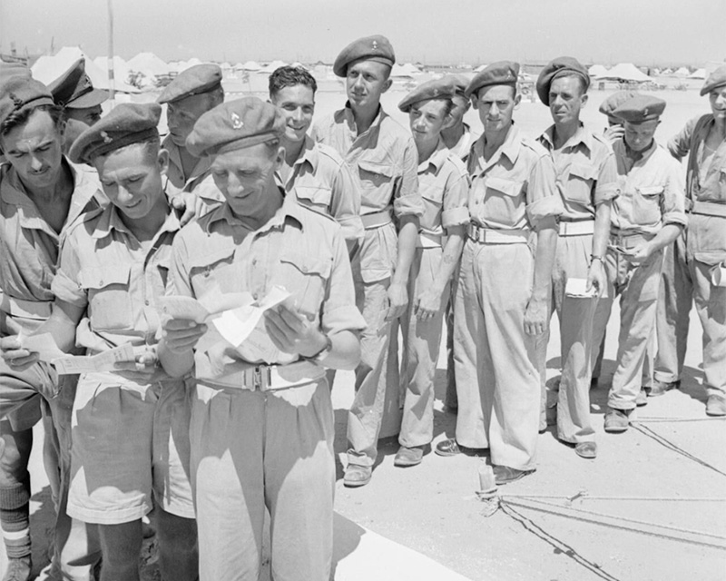 British soldiers near Cairo getting ready to cast their votes, July 1945