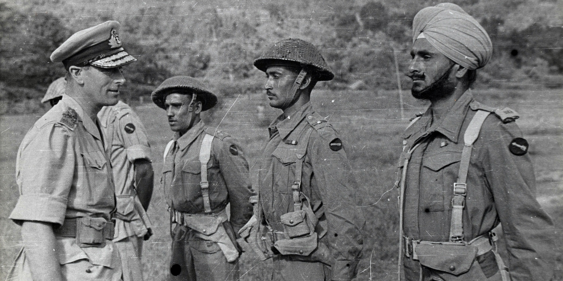 Lord Louis Mountbatten talking to Indian soldiers, c1945