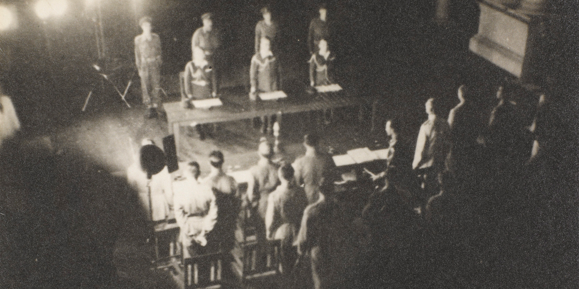 Japanese officers signing a preliminary surrender agreement at Government House, Rangoon, Burma, 28 August 1945