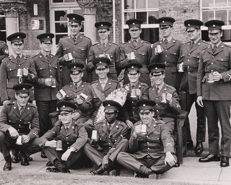 Lance Corporal Ethan Fagon and the rest of the winning team pictured with the Grierson Shield and their individual tankard trophies, 1969