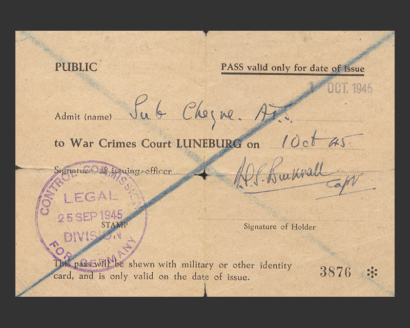 Pass to War Crimes Court, Luneburg, 1 October 1945