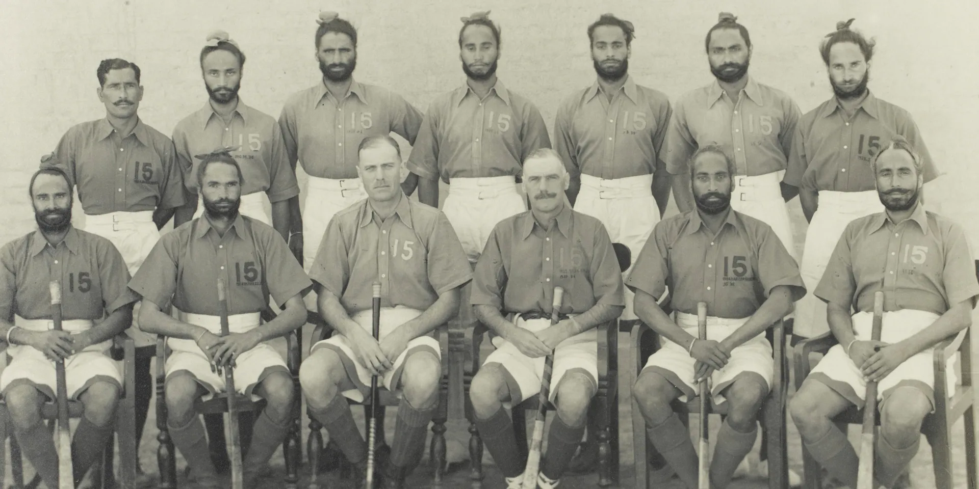 Indian and British hockey players of the 2nd Royal Battalion (Ludhiana Sikhs), 11th Sikh Regiment, 1935